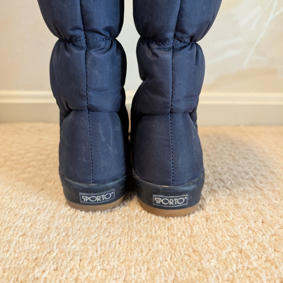 Women's Sz 7 Vintage Sporto Navy and Green Zip Up Puffy Winter Boots - Picture 6 of 11